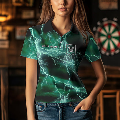 Black Turquoise Thunder Lightning Dart Shirt With Pocket For Women Custom Dart Jersey TDM3802
