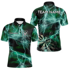 Load image into Gallery viewer, Black Turquoise Thunder Lightning Dart Shirt With Pocket For Men Custom Dart Jersey TDM3802