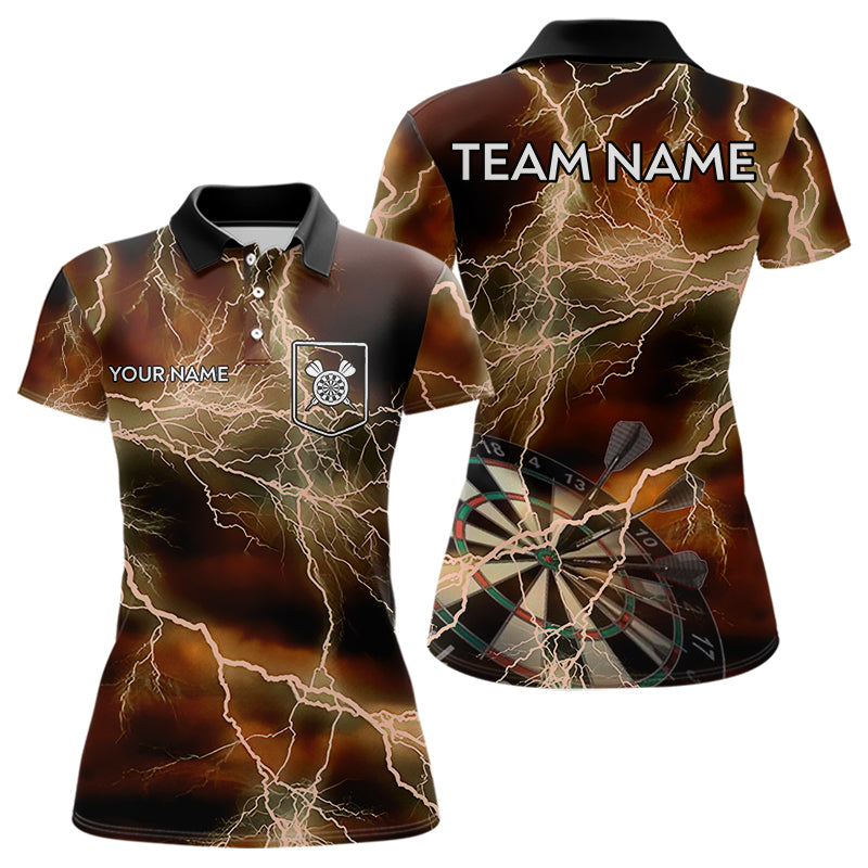 Black And Orange Thunder Lightning Dart Shirt With Pocket For Women Custom Dart Jersey TDM3803