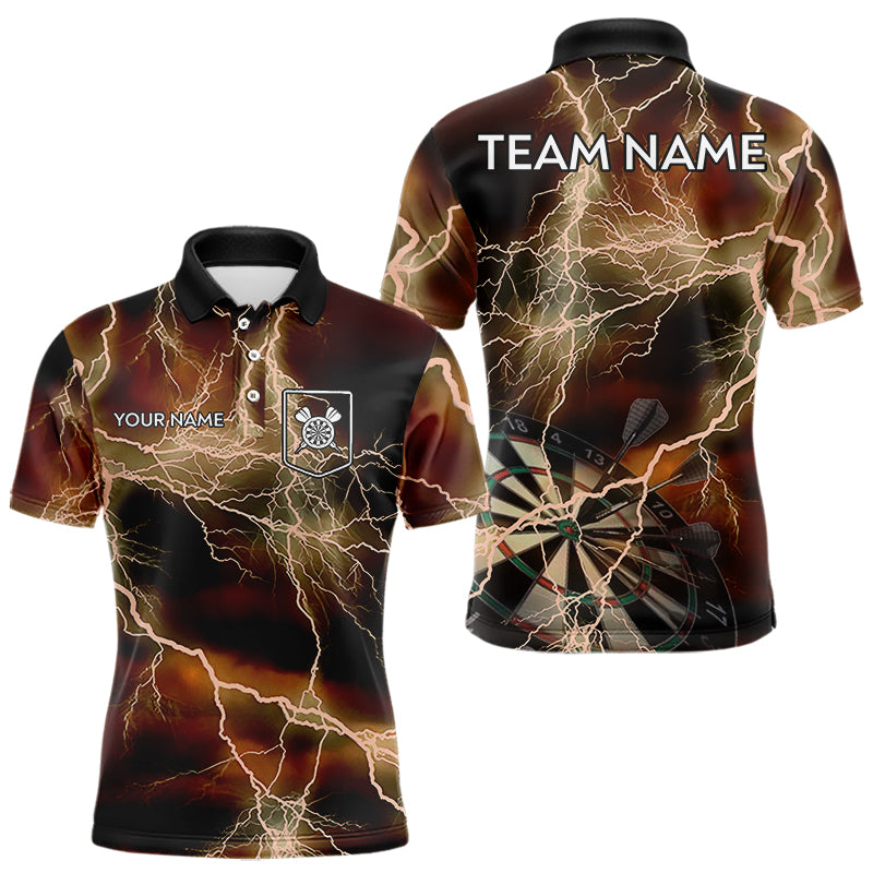 Black And Orange Thunder Lightning Dart Shirt With Pocket For Men Custom Dart Jersey TDM3803