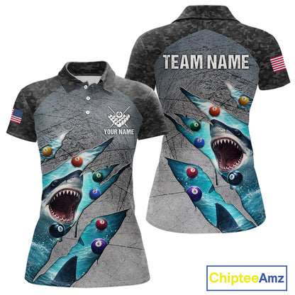 Personalized Funny Shark Billiard Shirt For Women, 8 Ball Pool Team Jersey Polo & 1/4 Zip Shirt TDM6202