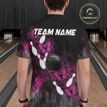 Load image into Gallery viewer, Pink Black Custom Butterfly Bowling Shirt For Men, Smoke Bowling Team Jersey Polo &amp; 1/4 Zip Shirt TDM6423