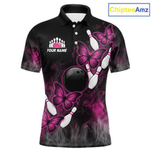 Load image into Gallery viewer, Pink Black Custom Butterfly Bowling Shirt For Men, Smoke Bowling Team Jersey Polo &amp; 1/4 Zip Shirt TDM6423