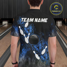 Load image into Gallery viewer, Black And Blue Custom Butterfly Bowling Shirt For Men, Smoke Bowling Team Jersey Polo &amp; 1/4 Zip TDM6424