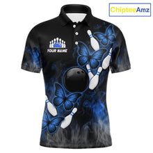 Load image into Gallery viewer, Black And Blue Custom Butterfly Bowling Shirt For Men, Smoke Bowling Team Jersey Polo &amp; 1/4 Zip TDM6424