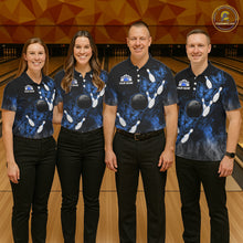 Load image into Gallery viewer, Black And Blue Custom Butterfly Bowling Shirt For Women, Smoke Bowling Team Jersey Polo &amp; 1/4 Zip TDM6424