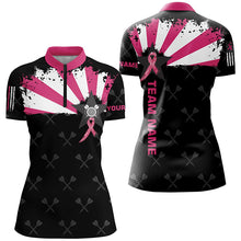 Load image into Gallery viewer, Pink Breast Cancer Awareness Grunge Darts Polo &amp; Quarter-Zip Shirts For Women Custom Darts Jerseys TDM1698