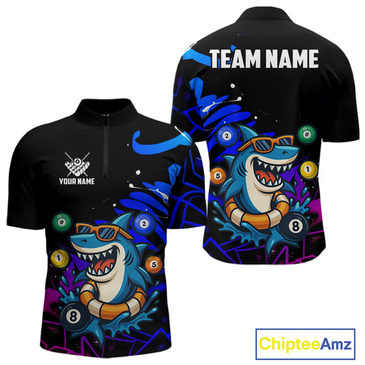 Funny Shark Pool Balls Men's Billiard Shirts Custom Billiard Jerseys, Billiard Team Shirts TDM4076