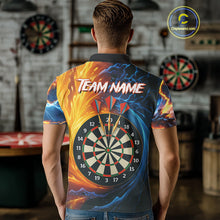Load image into Gallery viewer, Personalized Blue And Orange Swirl Fire Flame Dart Shirt For Men Custom Darts League Team Jersey TDM4270