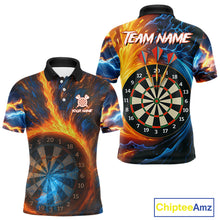 Load image into Gallery viewer, Personalized Blue And Orange Swirl Fire Flame Dart Shirt For Men Custom Darts League Team Jersey TDM4270