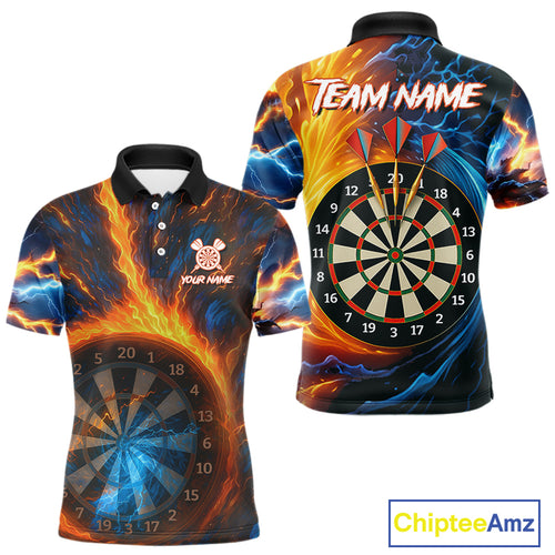 Personalized Blue And Orange Swirl Fire Flame Dart Shirt For Men Custom Darts League Team Jersey TDM4270