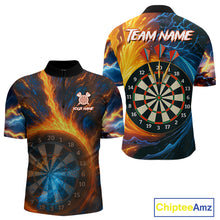 Load image into Gallery viewer, Personalized Blue And Orange Swirl Fire Flame Dart Shirt For Men Custom Darts League Team Jersey TDM4270