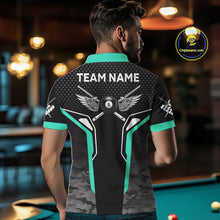 Load image into Gallery viewer, Black &amp; Turquoise 8 Ball Pool Wings Custom Camo Billiard Shirt For Men, Billiard Team Jersey TDM4440