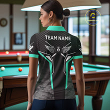 Load image into Gallery viewer, Black &amp; Turquoise 8 Ball Pool Wings Custom Camo Billiard Shirt For Women, Billiard Team Jersey TDM4440
