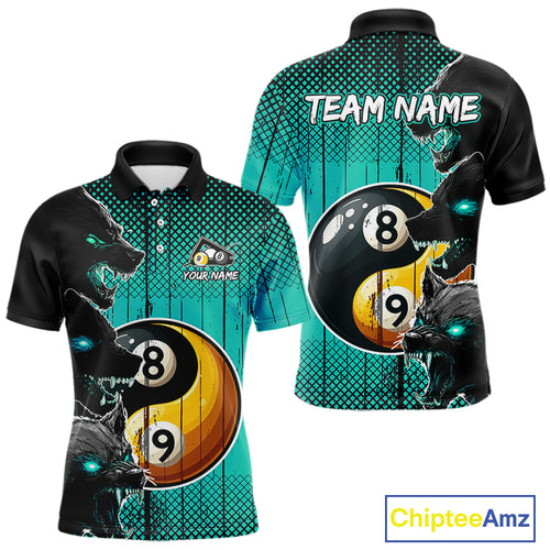 Funny Yin Yang Eyes Of Wolf Billiard Shirts For Men Custom 8 & 9 Ball Billiard Jersey|Turquoise TDM4441