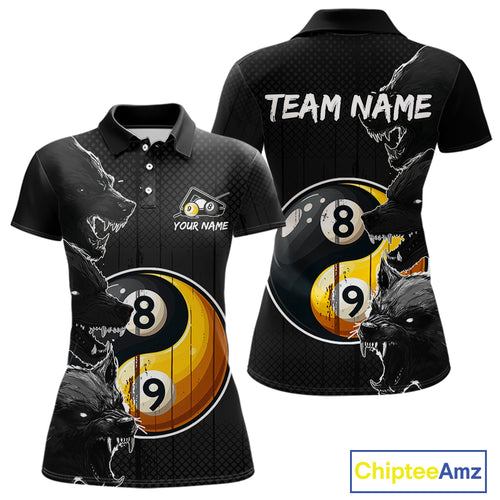 Funny Yin Yang Eyes Of Wolf Billiard Shirts For Women Custom 8 & 9 Ball Billiard Jersey | Black TDM4442