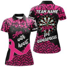 Load image into Gallery viewer, Aim With Heart Hope For Awareness Custom Dart Shirt For Women, Breast Cancer Pink Ribbon Darts Jersey TDM2358