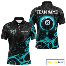 Load image into Gallery viewer, Personalized Black &amp; Turquoise 8 Ball Wings Billiard Shirt For Men Custom Tribal Pool Team Jersey TDM4686