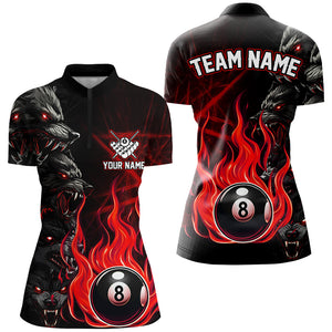 Personalized Wolf Flaming 8 Ball Pool Fire Women Billiard Shirts Team League Billiard Jerseys | Red TDM2616