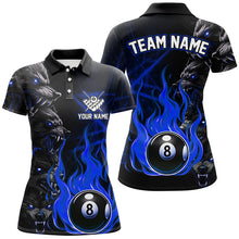 Load image into Gallery viewer, Personalized Wolf Flaming 8 Ball Pool Fire Women Billiard Shirts Team League Billiard Jerseys | Blue TDM2617