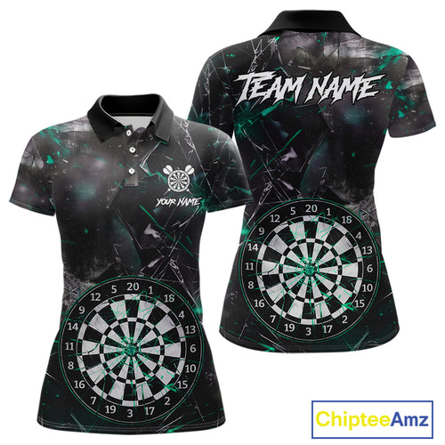 Personalized Turquoise Break Glass Darts Shirt For Women Custom Darts Team Jersey Polo & 1/4 Zip TDM5102