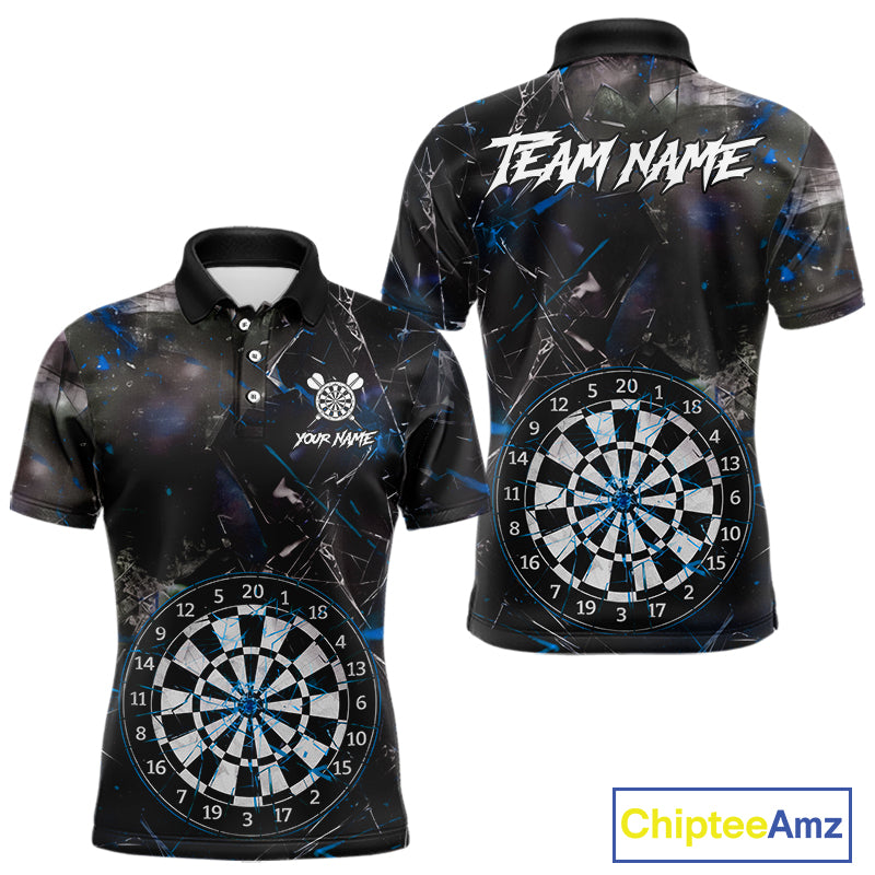 Personalized Blue Break Glass Darts Shirt For Men Custom Darts Team Jersey Polo & 1/4 Zip TDM5103