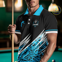 Load image into Gallery viewer, Personalized 8 Ball Billiard Jersey For Men Custom Black And Blue Pool Team Shirt Polo &amp; 1/4 Zip TDM5107