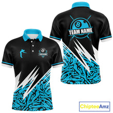 Load image into Gallery viewer, Personalized 8 Ball Billiard Jersey For Men Custom Black And Blue Pool Team Shirt Polo &amp; 1/4 Zip TDM5107
