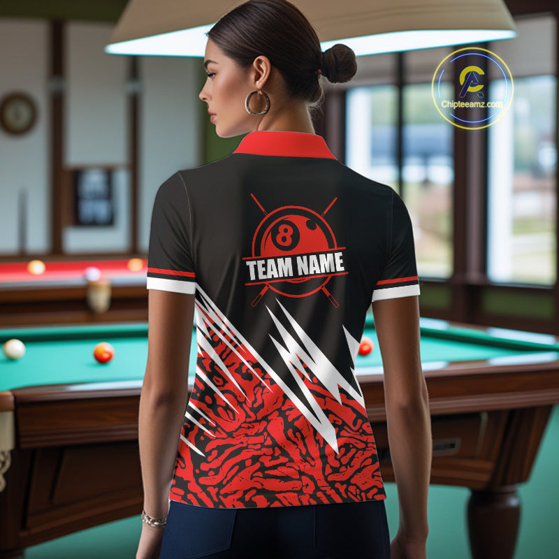 Personalized 8 Ball Billiard Jersey For Women Custom Black And Red Pool Team Shirt Polo & 1/4 Zip TDM5108
