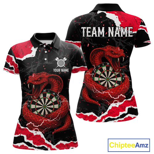 Black And Red Dartboard Cobra Snakes Darts Polo & 1/4 Zip Custom Darts Shirt For Women, Darts Jersey TDM5336