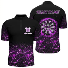 Load image into Gallery viewer, Black And Purple Light Men Darts Polo &amp; Quarter Zip Shirt Custom Dart Shirts For Team Darts Jersey TDM3335