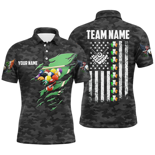 Billiard St Patrick Day Vintage American Flag Men Polo Shirts, Patriotic Billiard Team Jerseys TDM1000