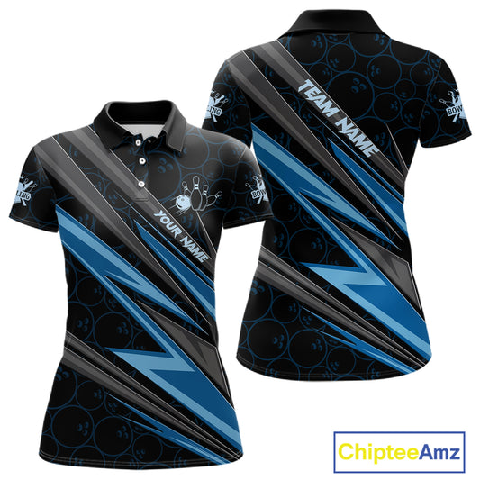 Black And Blue Bowling Jersey For Women Custom Bowling Tournament Team Shirt Polo & 1/4 Zip TDM5821