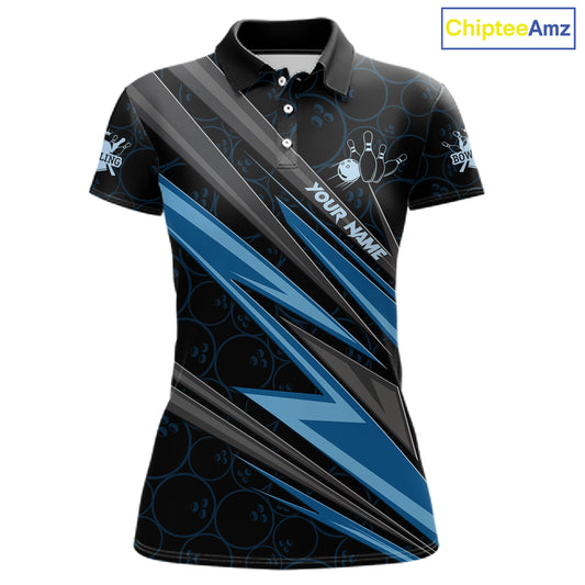 Black And Blue Bowling Jersey For Women Custom Bowling Tournament Team Shirt Polo & 1/4 Zip TDM5821