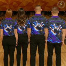 Load image into Gallery viewer, Custom Blue Purple Bowling Jersey For Women, Bowling Tournament Team Shirt Polo &amp; Quarter Zip TDM5826