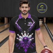 Load image into Gallery viewer, Custom Purple Bowling Jersey For Men, Crystal Lightning Bowling League Shirt Team Polo &amp; 1/4 Zip TDM6428