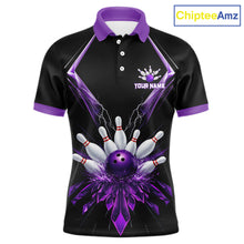 Load image into Gallery viewer, Custom Purple Bowling Jersey For Men, Crystal Lightning Bowling League Shirt Team Polo &amp; 1/4 Zip TDM6428