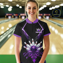 Load image into Gallery viewer, Custom Purple Bowling Jersey For Men, Crystal Lightning Bowling League Shirt Team Polo &amp; 1/4 Zip TDM6428