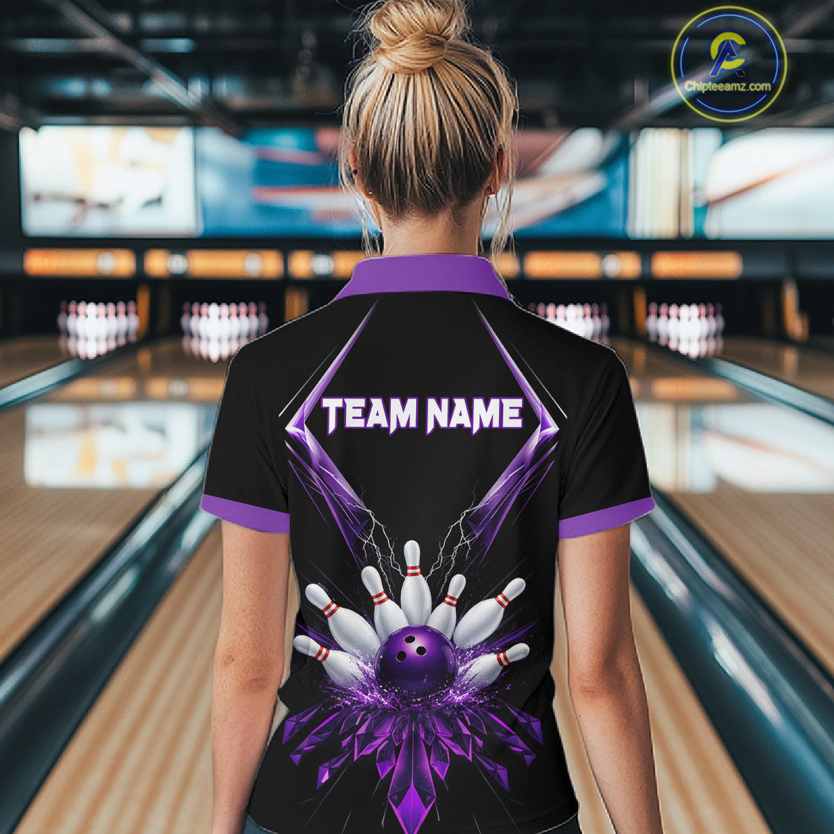 Custom Purple Bowling Jersey For Women, Crystal Lighting Bowling League Shirt Team Polo & 1/4 Zip TDM6428