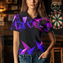 Load image into Gallery viewer, Custom Darts Shirts For Women, Pink And Purple Geometric Darts League Team Jersey Polo &amp; Quarter Zip TDM6628