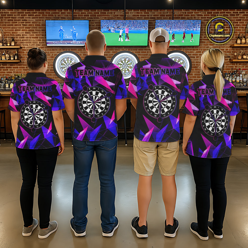 Custom Darts Shirts For Men, Pink And Purple Geometric Darts League Team Jersey Polo & Quarter Zip TDM6628