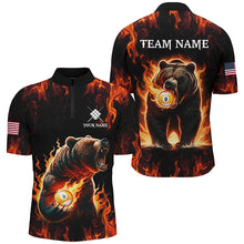 Load image into Gallery viewer, Custom Funny Bear &amp; 9 Ball Pool Fire Flame Men Polo &amp; Quarter-Zip Shirts, Billiard Team Jersey TDM1921