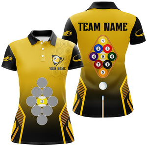 Personalized Yellow Black 9 Ball Pool Billiard Shirts For Women Custom 9 Ball Team Jerseys Shirts TDM1926