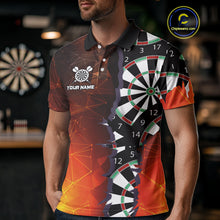 Load image into Gallery viewer, Personalized Fiery Orange Dartboard Crack Darts Shirt For Men, Funny Darts Jersey Polo &amp; 1/4 Zip TDM4449