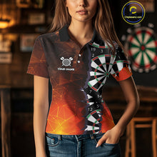 Load image into Gallery viewer, Personalized Fiery Orange Dartboard Crack Darts Shirt For Women, Funny Darts Jersey Polo &amp; 1/4 Zip TDM4449