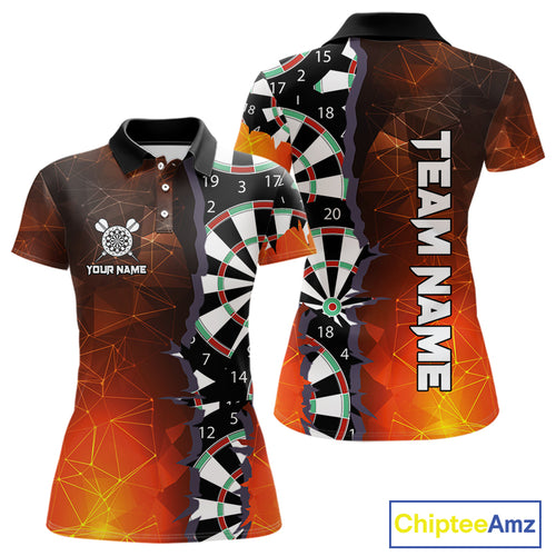 Personalized Fiery Orange Dartboard Crack Darts Shirt For Women, Funny Darts Jersey Polo & 1/4 Zip TDM4449
