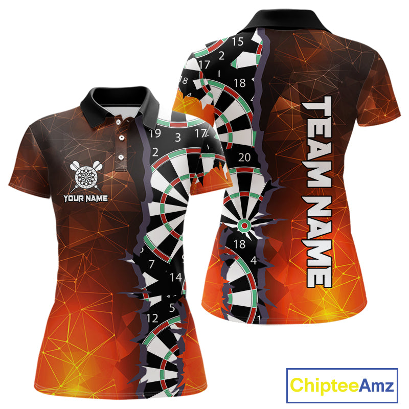 Personalized Fiery Orange Dartboard Crack Darts Shirt For Women, Funny Darts Jersey Polo & 1/4 Zip TDM4449