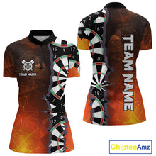 Load image into Gallery viewer, Personalized Fiery Orange Dartboard Crack Darts Shirt For Women, Funny Darts Jersey Polo &amp; 1/4 Zip TDM4449