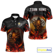 Load image into Gallery viewer, Funny Skull Billiard 8 Ball &amp; 9 Ball Pool Shirt For Men Custom Orange Flame Billiard Team Jerseys TDM4451