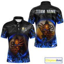 Load image into Gallery viewer, Funny Skull Billiard 8 Ball &amp; 9 Ball Pool Shirt For Men Custom Blue Flaming Billiard Team Jerseys TDM4453